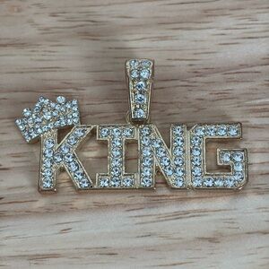 KING Charm gold color rhinestone encrusted KING with Crown necklace charm